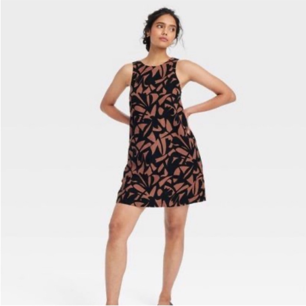a new day Black and Tan Leaf Print Mini Dress